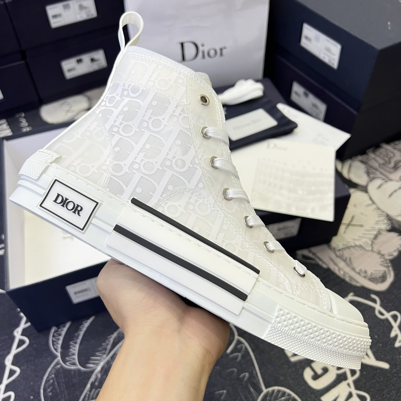 Giày Converse X Dior Kaws B23 High Top White Dior Oblique Like Auth  Xám  Sneaker  Giày Sneaker Rep 11