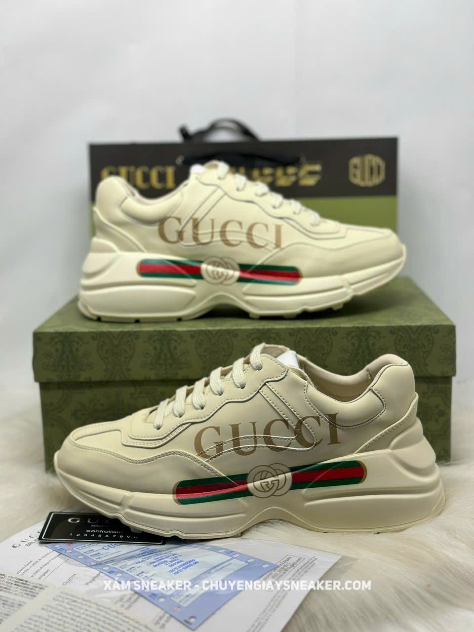 Mẫu Giày Gucci Wmns Rhyton Leather Sneaker ‘Logo’ Like Auth
