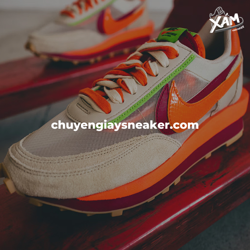Giày CLOT x Sacai x Nike LDWaffle Orange Blaze hàng Rep 1:1